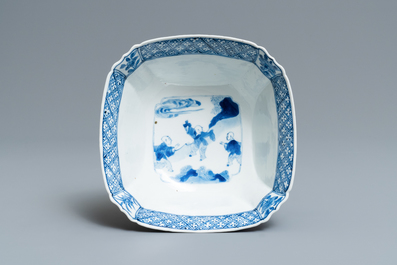 A Chinese blue and white square bowl, Chenghua mark, Kangxi