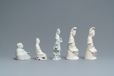 Five Chinese Dehua blanc de Chine figures, 19/20th C.