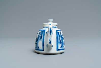 A Chinese blue and white 'Long Eliza' teapot, Yu mark, Kangxi