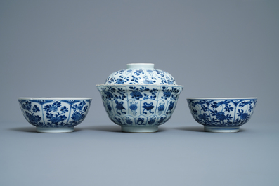 Five Chinese blue and white bowls, Kangxi/Yongzheng