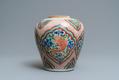 A Chinese wucai vase with fish, Transitional period