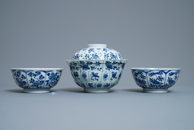 Five Chinese blue and white bowls, Kangxi/Yongzheng