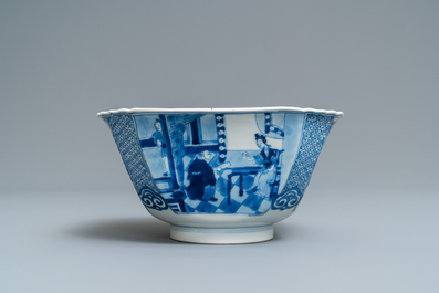 A Chinese blue and white square bowl, Xuande mark, Kangxi