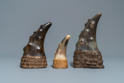 Trois S&ugrave;ng t&ecirc; giac ou objets de lettr&eacute; en corne de buffle, Vietnam, 19&egrave;me
