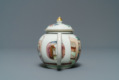 Une th&eacute;i&egrave;re et son couvercle en porcelaine de Chine famille rose, Yongzheng