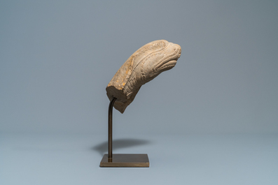A Khmer stone fragment of a Naga, Bayon, 12/13th C.