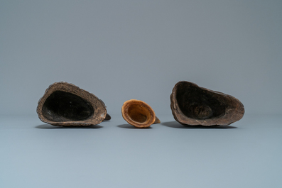 Trois S&ugrave;ng t&ecirc; giac ou objets de lettr&eacute; en corne de buffle, Vietnam, 19&egrave;me