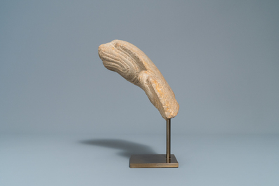 A Khmer stone fragment of a Naga, Bayon, 12/13th C.