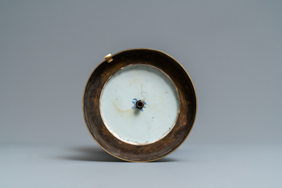 A Chinese blue and white on carved celadon-glazed ground vase, Kangxi
