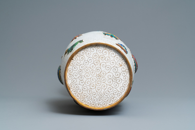A Chinese cloisonn&eacute; vase with applied design of antiquities, 19th C.