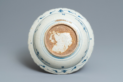 A Chinese blue and white Swatow dish with deer in a landscape, Ming