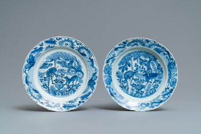 Four Chinese blue and white kraak porcelain plates, Wanli