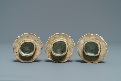 A Chinese blue and white five-piece 'landscape' garniture, Kangxi