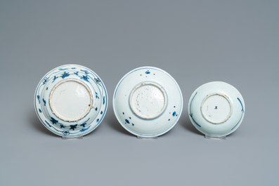Three small Chinese blue and white plates, Ming and Kangxi