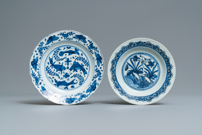 Four Chinese blue and white kraak porcelain plates, Wanli