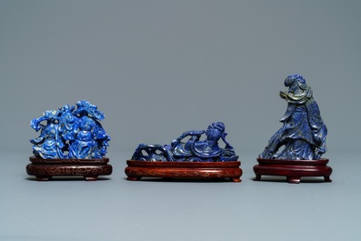 Six groupes en lapis lazuli sculpt&eacute;, Chine, 20&egrave;me