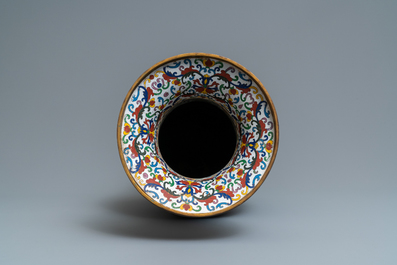 A Chinese cloisonn&eacute; vase with applied design of antiquities, 19th C.