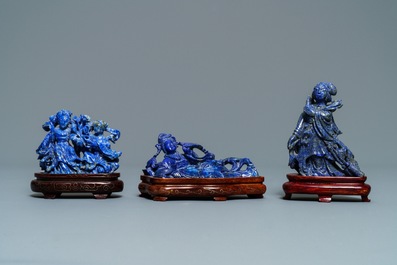 Six groupes en lapis lazuli sculpt&eacute;, Chine, 20&egrave;me