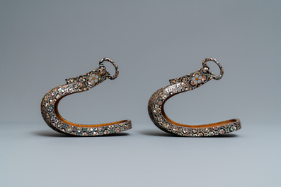 A Japanese aogai-nashiji 'kura' saddle with associated 'abumi' stirrups, Muromachi, 16th C.