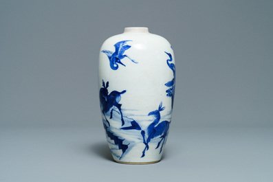 A Chinese blue and white 'deer and crane' vase, Kangxi
