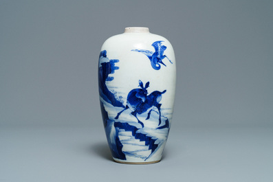 A Chinese blue and white 'deer and crane' vase, Kangxi