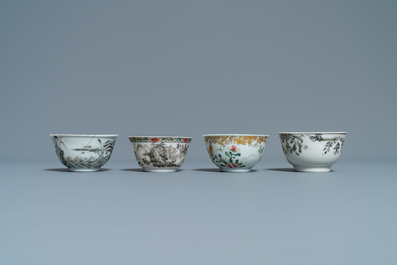 Twelve Chinese grisaille cups and eight saucers, Yongzheng/Qianlong