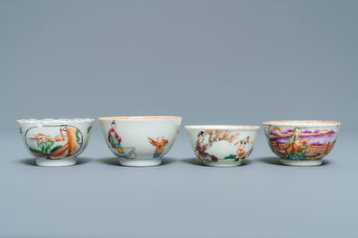 Thirteen Chinese famille rose cups and eleven saucers with mandarin design, Qianlong