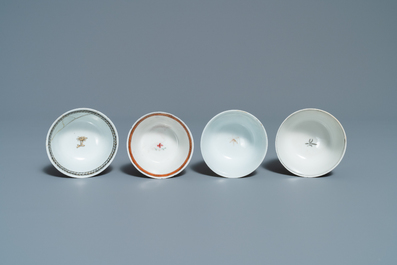 Twelve Chinese grisaille cups and eight saucers, Yongzheng/Qianlong