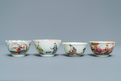 Thirteen Chinese famille rose cups and eleven saucers with mandarin design, Qianlong