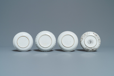 Twelve Chinese grisaille cups and eight saucers, Yongzheng/Qianlong