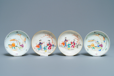 Thirteen Chinese famille rose cups and eleven saucers with mandarin design, Qianlong