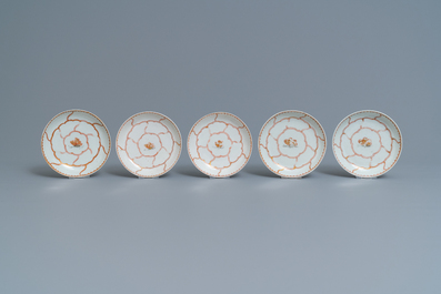 A Chinese iron-red and gilt 30-piece tea service with a butterfly, Qianlong