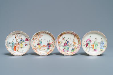 Thirteen Chinese famille rose cups and eleven saucers with mandarin design, Qianlong