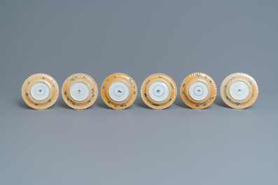 Eleven Chinese famille verte cups and saucers, Kangxi