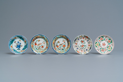 Eleven Chinese famille verte cups and saucers, Kangxi