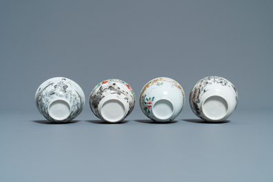 Twelve Chinese grisaille cups and eight saucers, Yongzheng/Qianlong