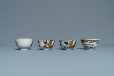 Twelve Chinese grisaille cups and eight saucers, Yongzheng/Qianlong