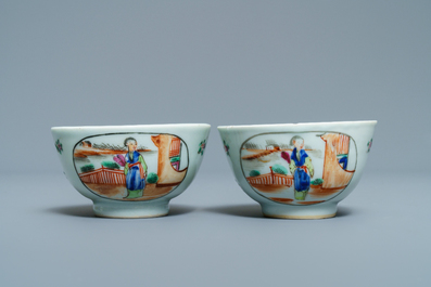 Thirteen Chinese famille rose cups and eleven saucers with mandarin design, Qianlong