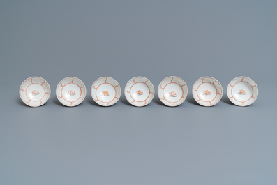 A Chinese iron-red and gilt 30-piece tea service with a butterfly, Qianlong