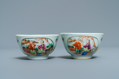 Thirteen Chinese famille rose cups and eleven saucers with mandarin design, Qianlong