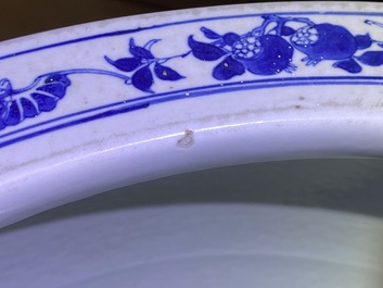 A large Chinese blue and white 'landscape' fish bowl, Qianlong