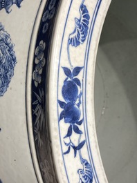A large Chinese blue and white 'landscape' fish bowl, Qianlong
