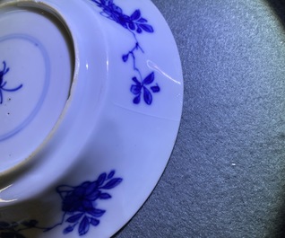 Eleven Chinese famille verte cups and saucers, Kangxi