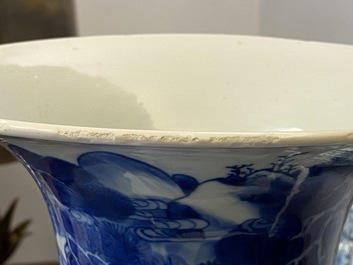 A Chinese blue and white 'deer and crane' yenyen vase, Kangxi