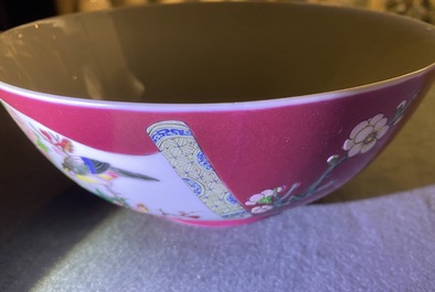 A fine Chinese famille rose ruby ground bowl, Yongzheng