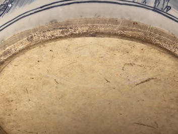 A large Chinese blue and white 'landscape' fish bowl, Qianlong