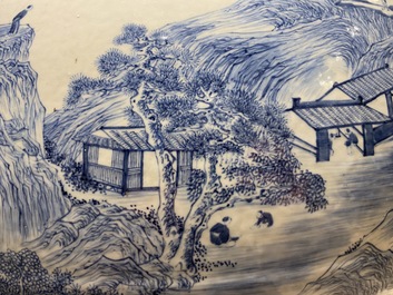A large Chinese blue and white 'landscape' fish bowl, Qianlong