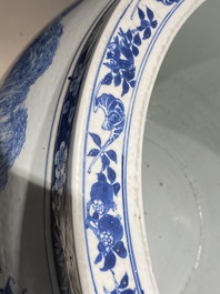 A large Chinese blue and white 'landscape' fish bowl, Qianlong