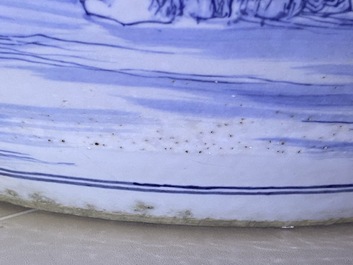 A large Chinese blue and white 'landscape' fish bowl, Qianlong
