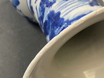 A Chinese blue and white 'deer and crane' yenyen vase, Kangxi